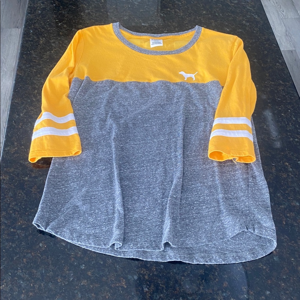 PINK Victoria's Secret Yellow and Gray Top